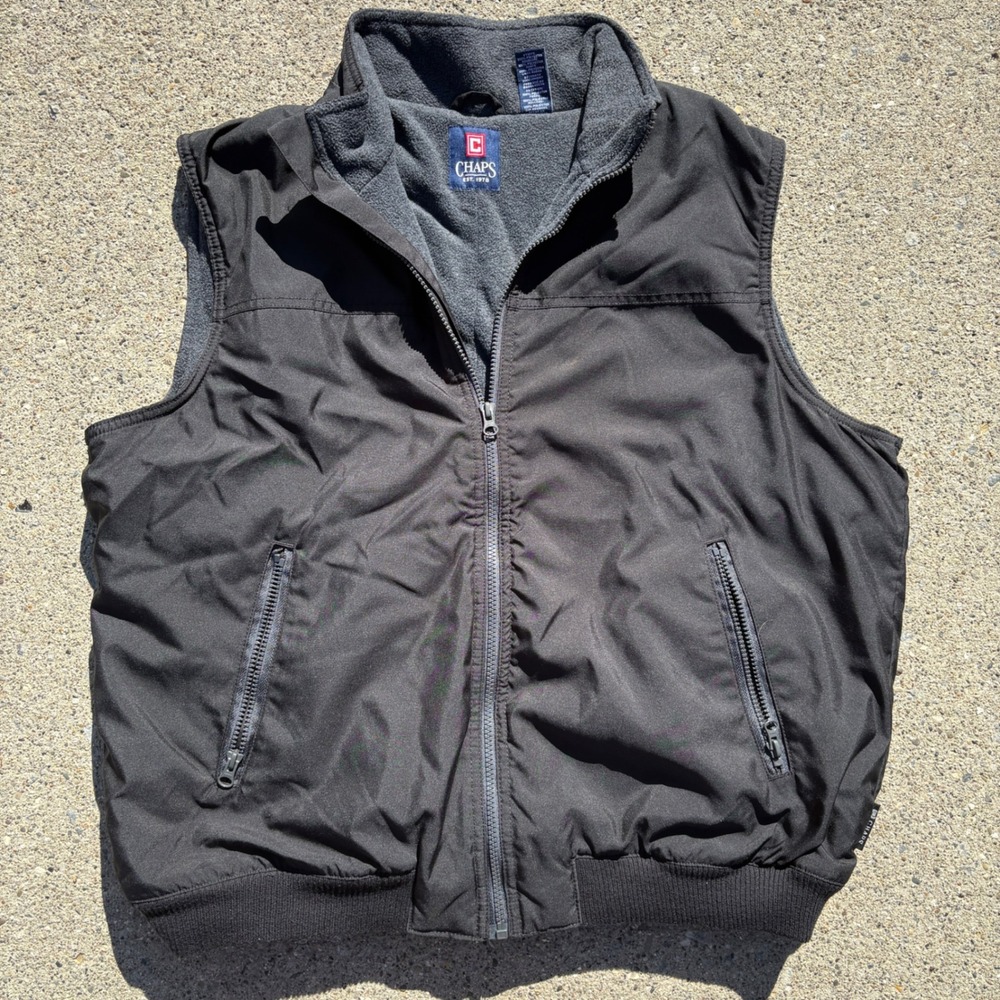 Chaps Mens Vest Black Fleece Lined Full Zip‎ Sleeveless Jacket XL